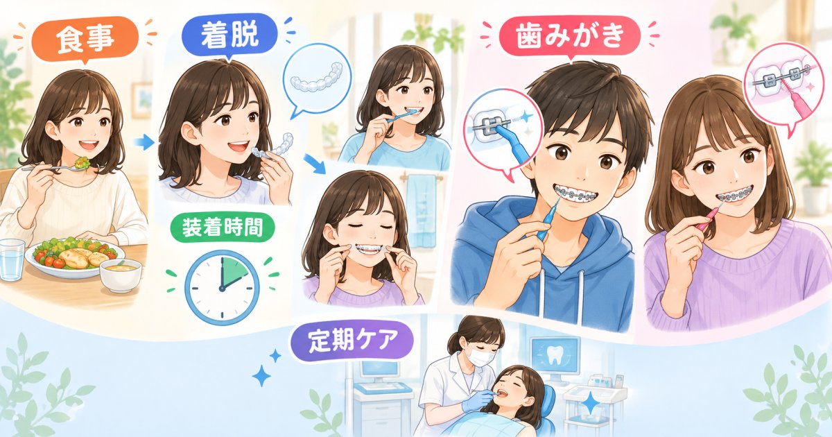 食事・歯みがき・装着時間から考える、ワイヤー矯正と透明装置の日常の負担